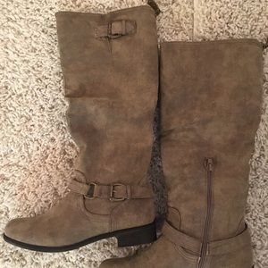 Size 9.5 Tall Fake Leather Riding Boots Taupe
